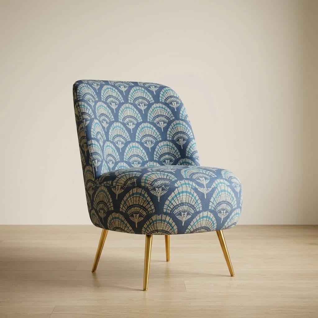 Peacock Floral velvet ottoman chair with golden legs